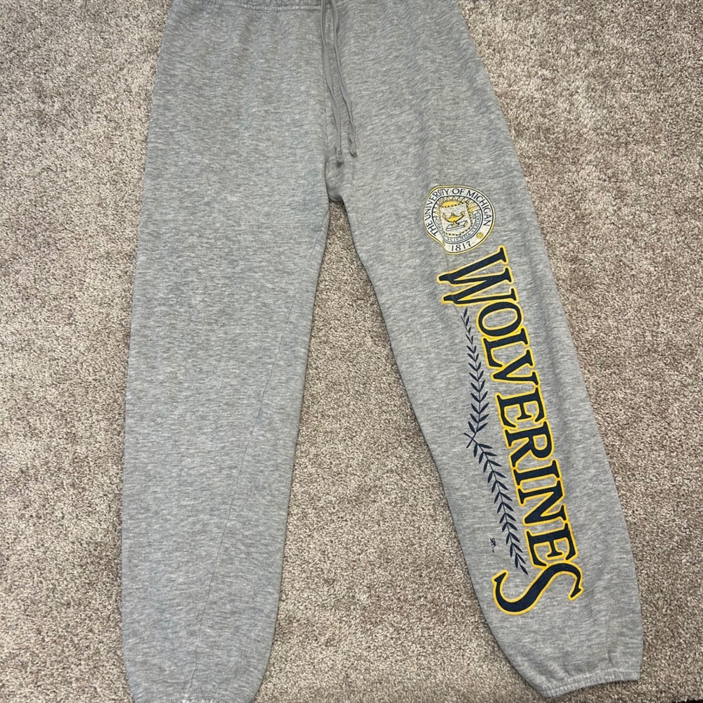Michigan Wolverines Spellout Sweatpants Vintage Men XL USA Signal Gray Grunge
